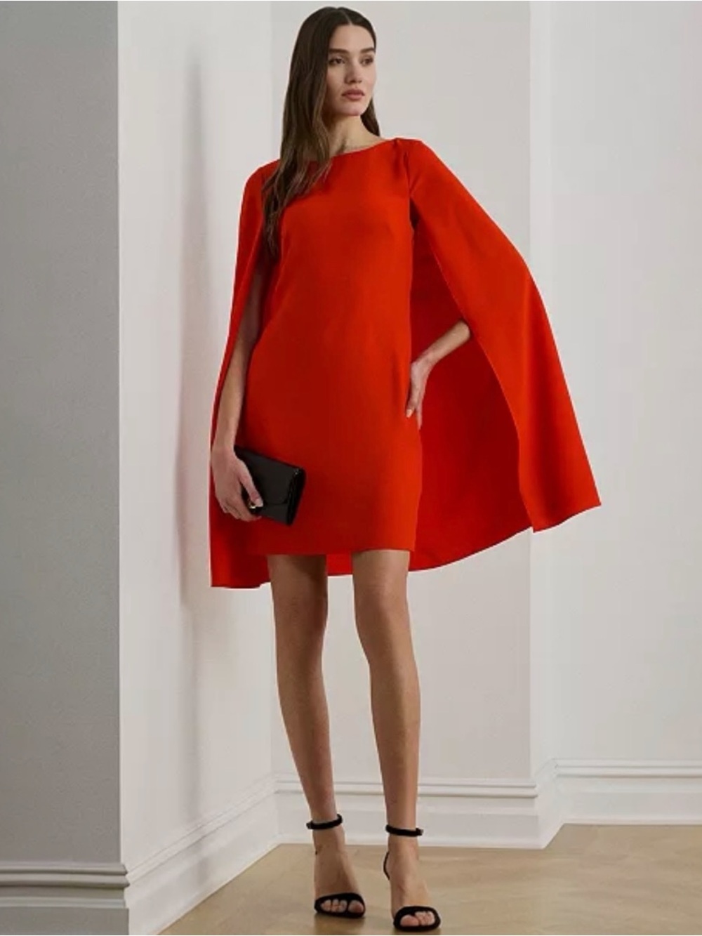 NWT Lauren Ralph Lauren Red Cape Georgette Cocktail Mini Dress Sleeveless - Picture 1 of 10
